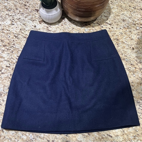 J Crew Navy Wool Mini Skirt 2 - Picture 2 of 7